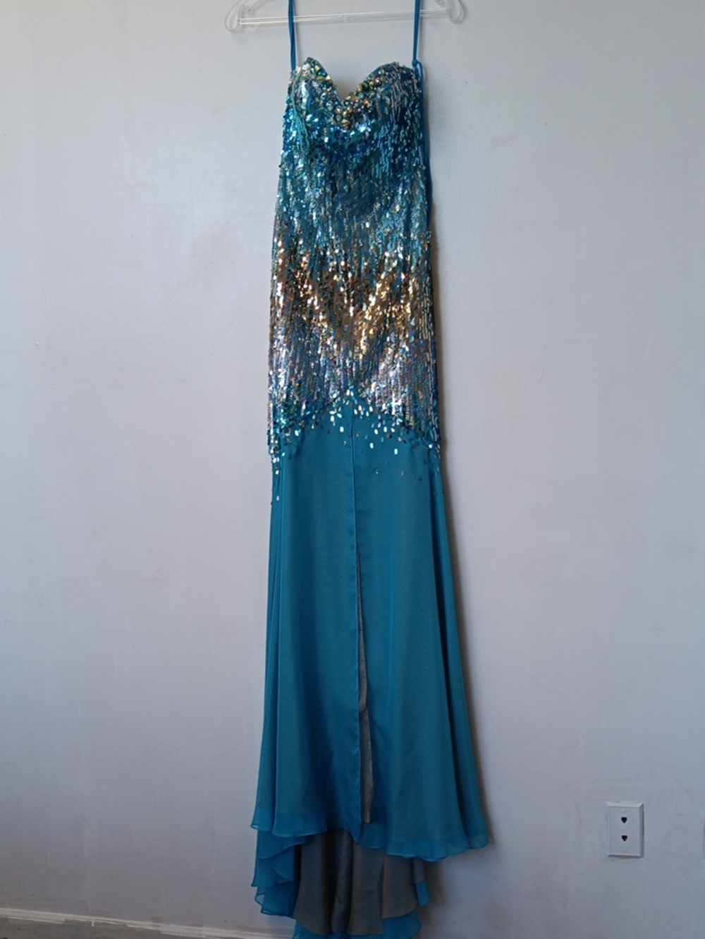 Clarisse Turquoise Sequin Strap Dress with Gold Accents